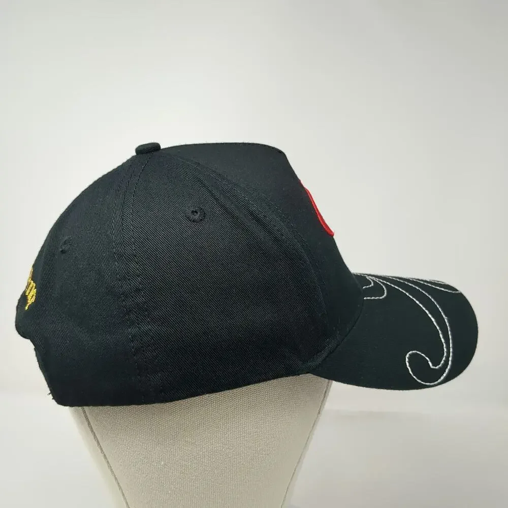 Reference 5 Panel Black Hat One Size Graphic Brim Snapback Script Embroidery